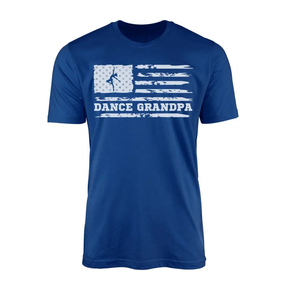 dance grandpa horizontal flag design on a mens t-shirt with a white graphic