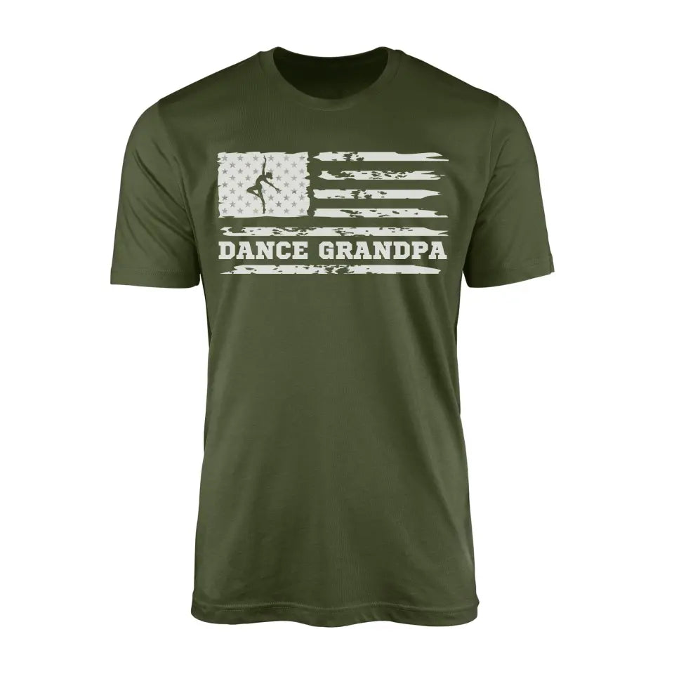 dance dad horizontal flag with dancer name design on a mens t-shirt with a black graphic