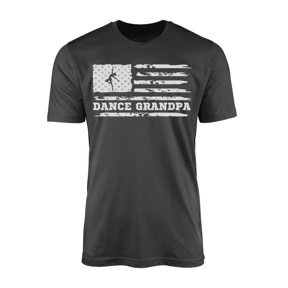 dance grandpa horizontal flag design on a mens t-shirt with a white graphic