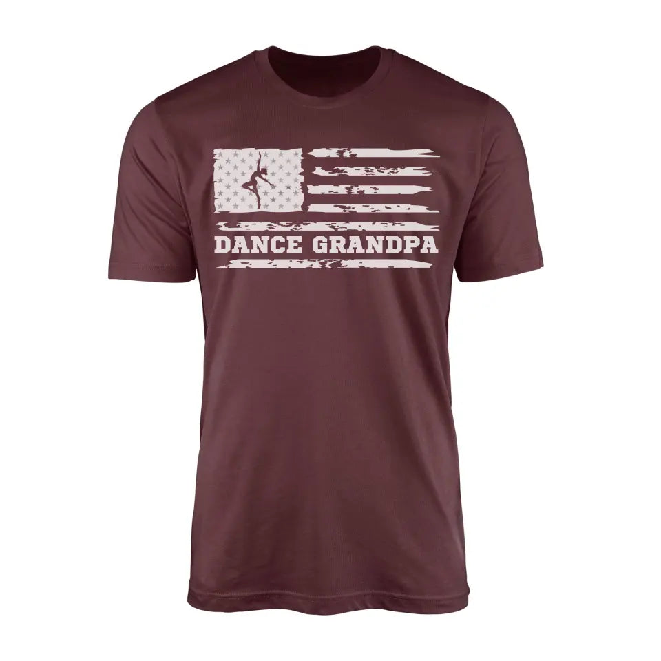 dance grandpa horizontal flag design on a mens t-shirt with a white graphic