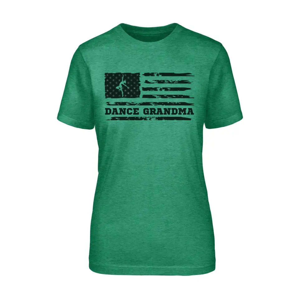 dance grandma horizontal flag design on a unisex t-shirt with a black graphic