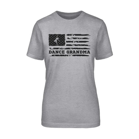 dance grandma horizontal flag design on a unisex t-shirt with a black graphic