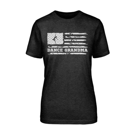 dance grandma horizontal flag design on a unisex t-shirt with a white graphic