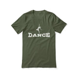 basic dance with dancer icon design on a unisex t-shirt with a white graphic