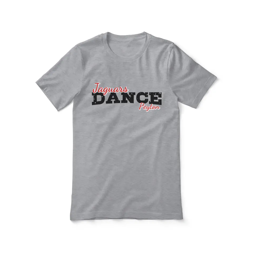 custom dance mascot and dancer name design on a unisex t-shirt with a black graphic