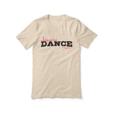 custom dance mascot and dancer name design on a unisex t-shirt with a black graphic