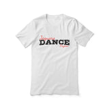 custom dance mascot and dancer name design on a unisex t-shirt with a black graphic