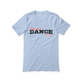 custom dance mascot and dancer name design on a unisex t-shirt with a black graphic