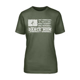 dance mom horizontal flag design on a unisex t-shirt with a white graphic
