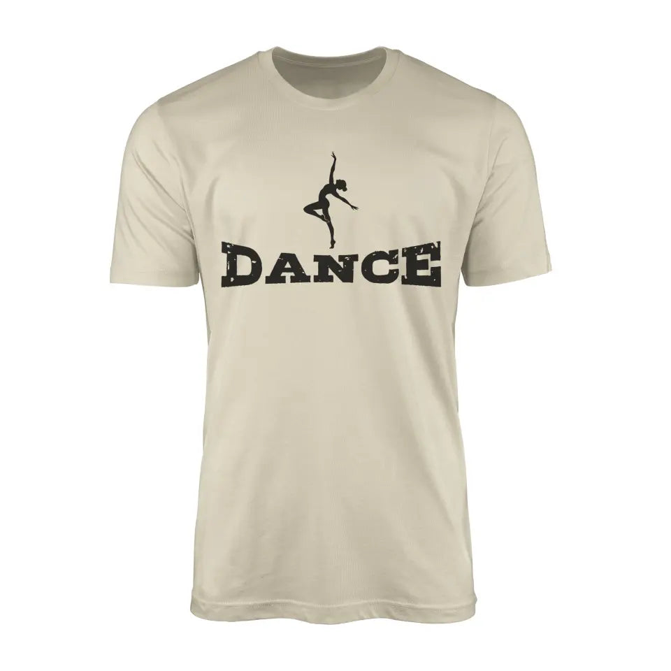 basic dance with dancer icon design on a mens t-shirt with a black graphic