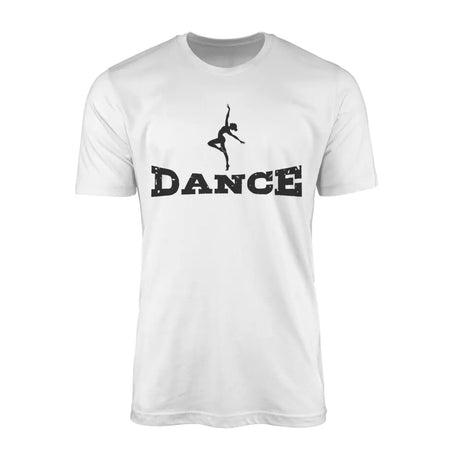 basic dance with dancer icon design on a mens t-shirt with a black graphic