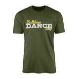 custom dance mascot and dancer name design on a mens t-shirt with a white graphic