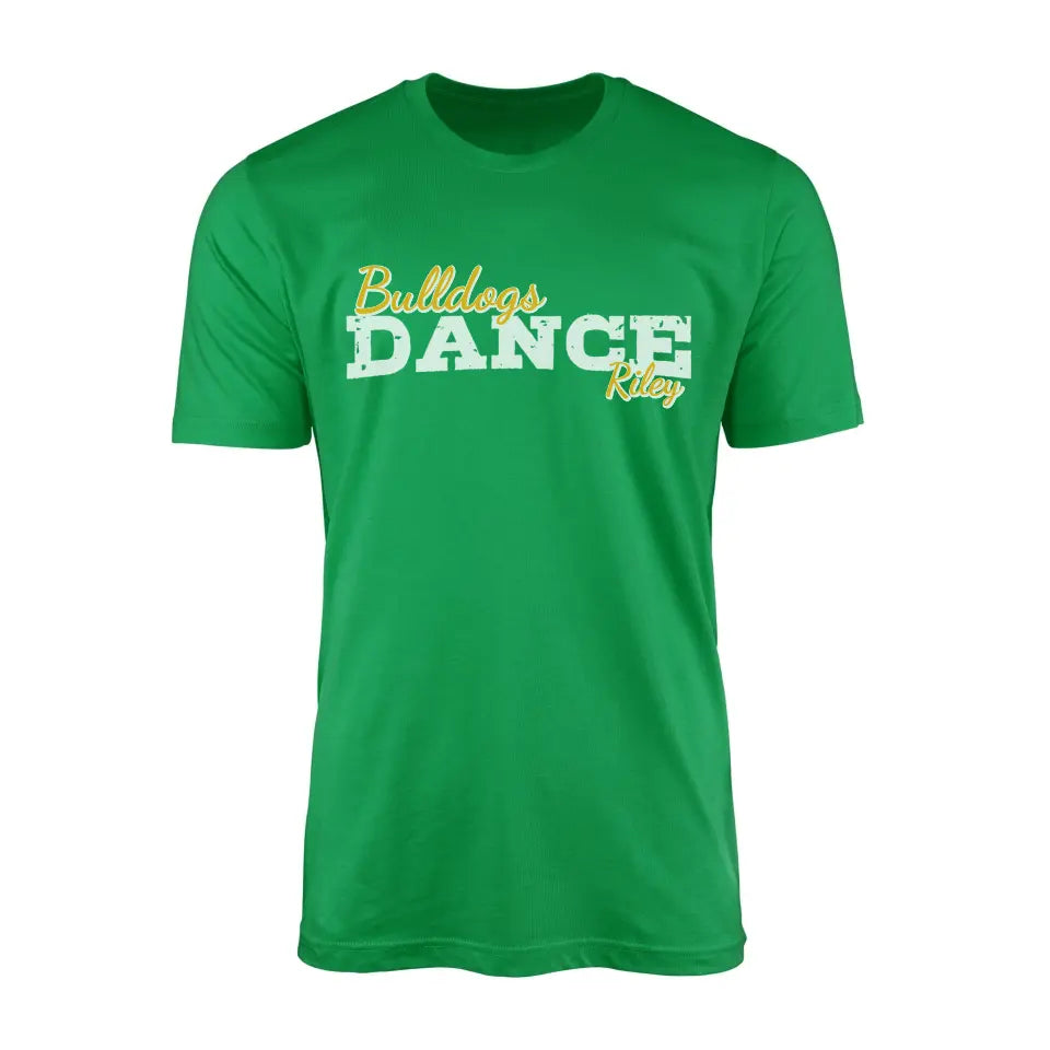 custom dance mascot and dancer name design on a mens t-shirt with a white graphic