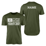 dance dad horizontal flag with dancer name design on a mens t-shirt with a white graphic