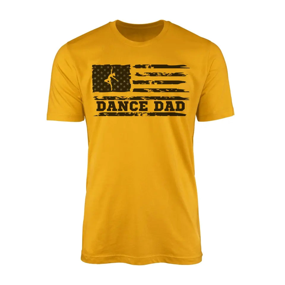 dance dad horizontal flag design on a mens t-shirt with a black graphic