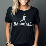 basic baseball with baseball player icon on a unisex t-shirt with a white graphic