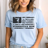 gymnastics mom horizontal flag on a unisex t-shirt with a black graphic