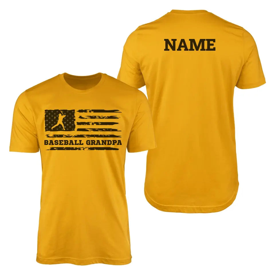 baseball grandpa horizontal flag with baseball player name on a mens t-shirt with a black graphic