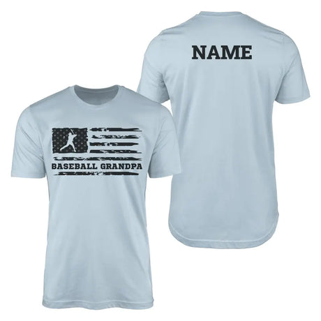 baseball grandpa horizontal flag with baseball player name on a mens t-shirt with a black graphic