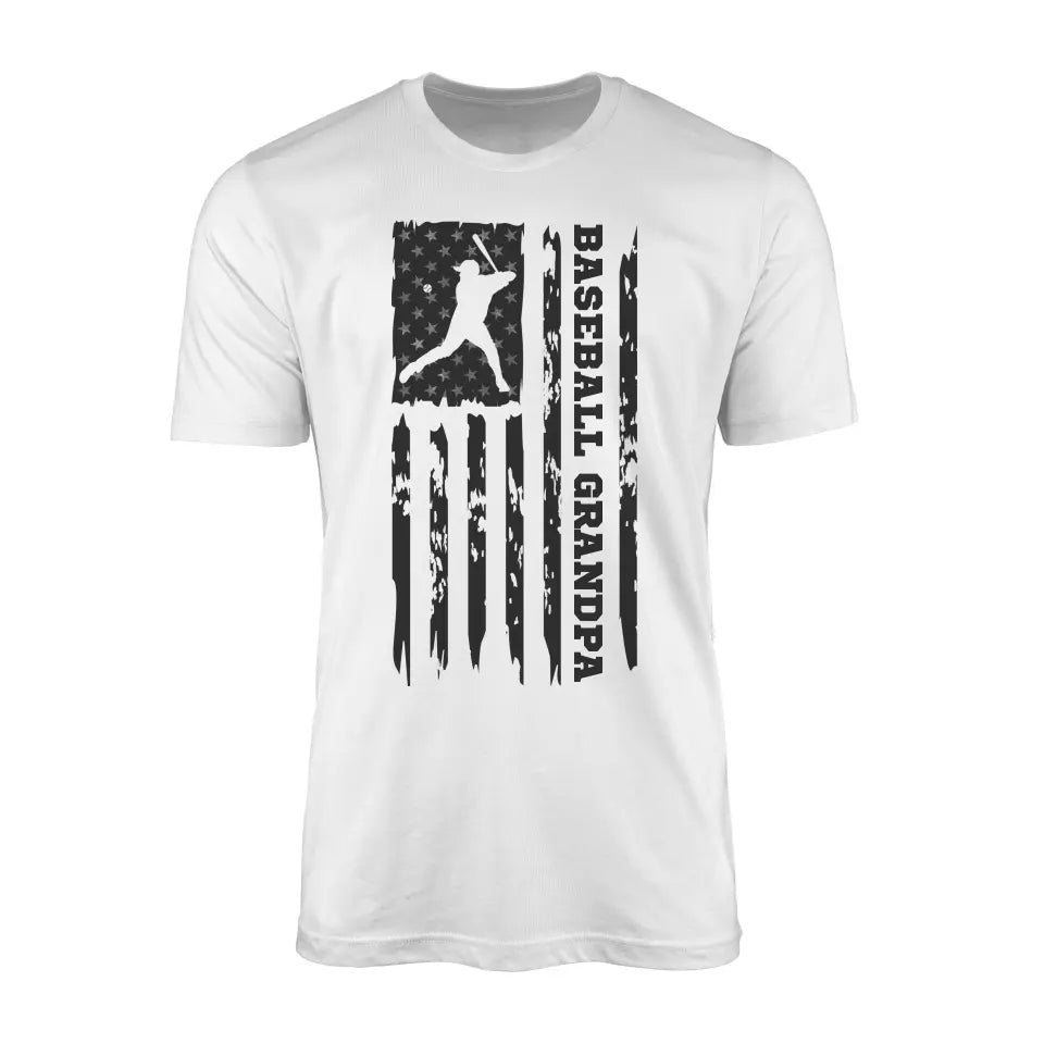 baseball grandpa vertical flag on a mens t-shirt with a black graphic