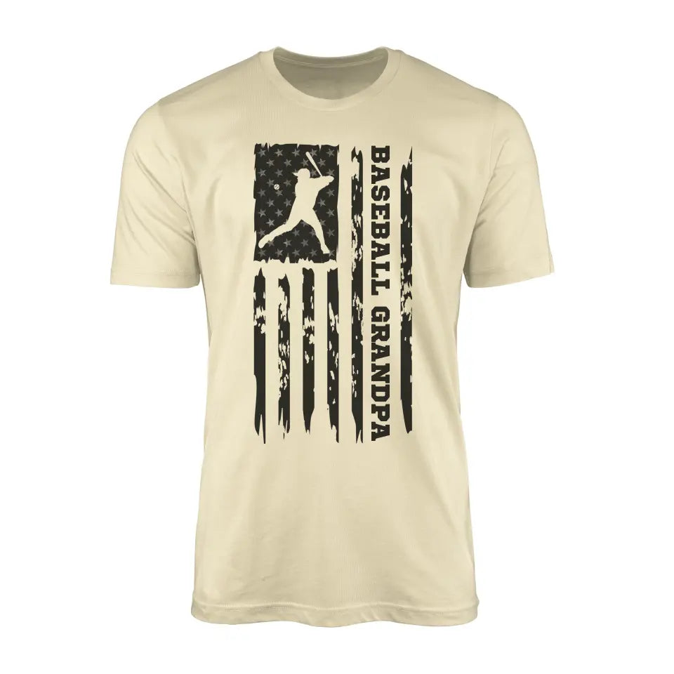 baseball grandpa vertical flag on a mens t-shirt with a black graphic