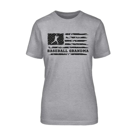 baseball grandma horizontal flag on a unisex t-shirt with a black graphic