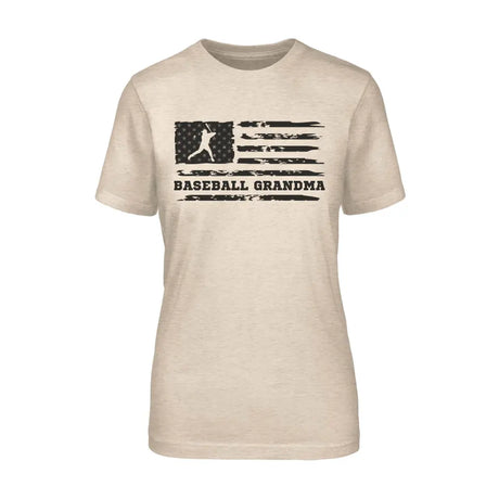 baseball grandma horizontal flag on a unisex t-shirt with a black graphic