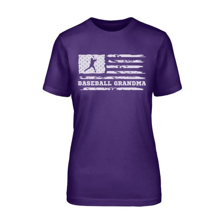 baseball grandma horizontal flag on a unisex t-shirt with a white graphic