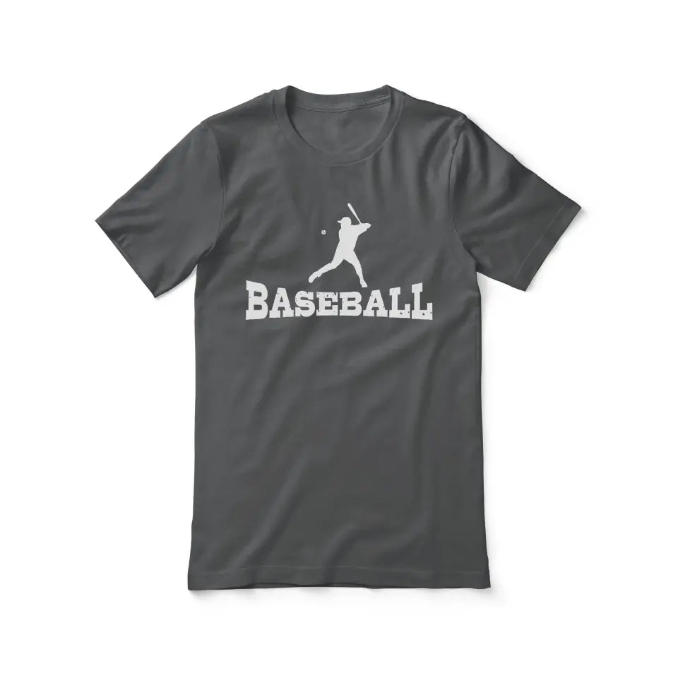 basic baseball with baseball player icon on a unisex t-shirt with a white graphic