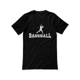 basic baseball with baseball player icon on a unisex t-shirt with a white graphic