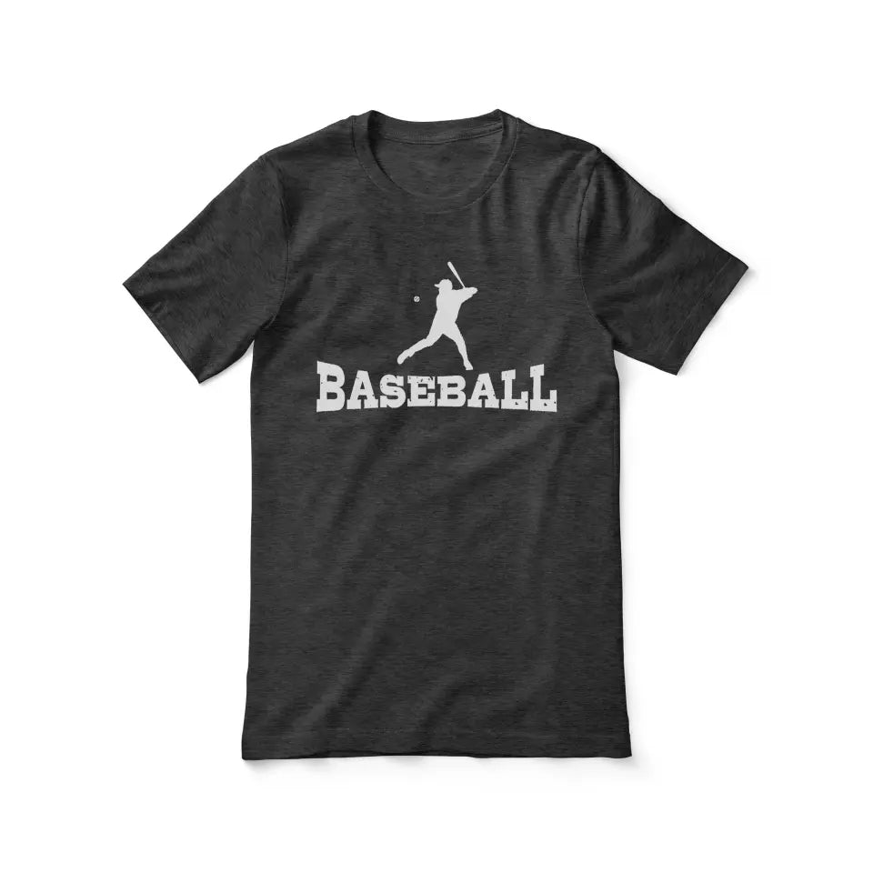 basic baseball with baseball player icon on a unisex t-shirt with a white graphic