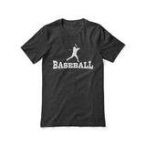 basic baseball with baseball player icon on a unisex t-shirt with a white graphic