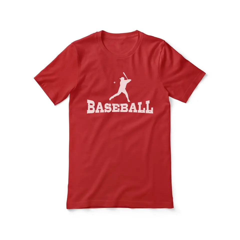 basic baseball with baseball player icon on a unisex t-shirt with a white graphic