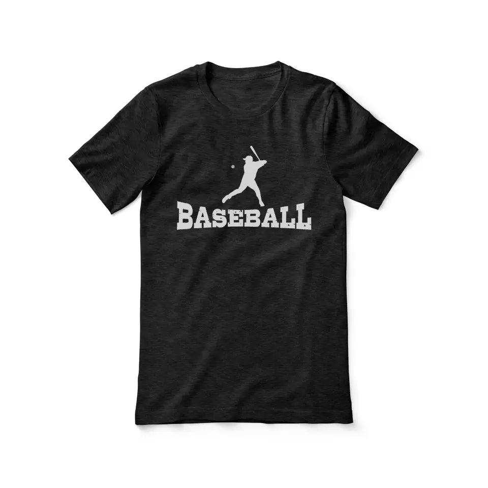 basic baseball with baseball player icon on a unisex t-shirt with a white graphic