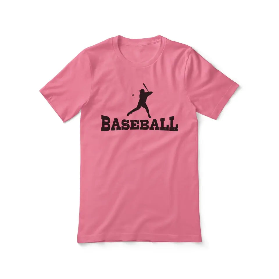 basic baseball with baseball player icon on a unisex t-shirt with a black graphic