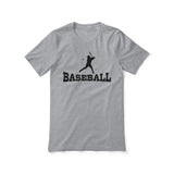 basic baseball with baseball player icon on a unisex t-shirt with a black graphic