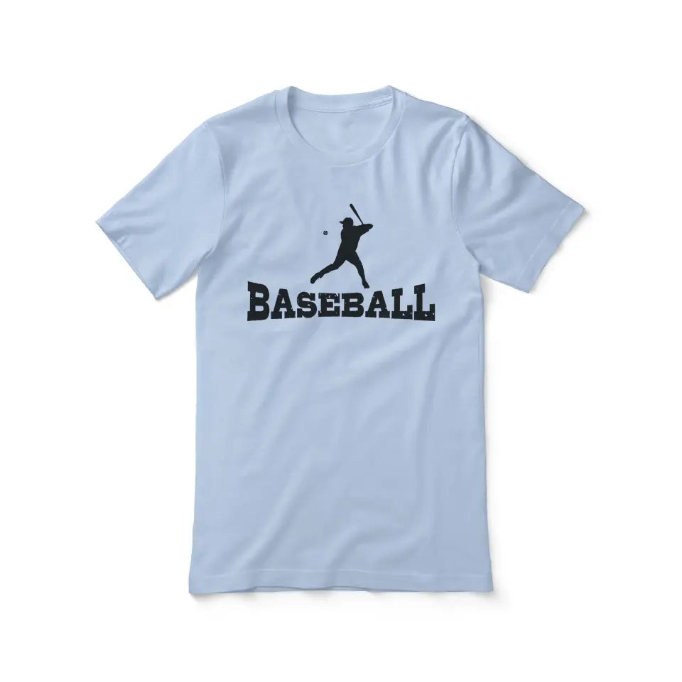 basic baseball with baseball player icon on a unisex t-shirt with a black graphic