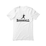 basic baseball with baseball player icon on a unisex t-shirt with a black graphic