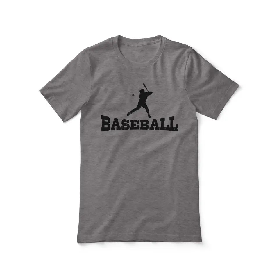 basic baseball with baseball player icon on a unisex t-shirt with a black graphic