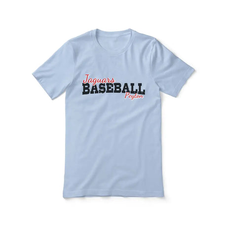 custom baseball mascot and baseball player name on a unisex t-shirt with a black graphic