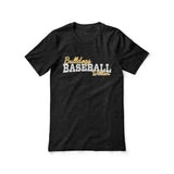 custom baseball mascot and baseball player name on a unisex t-shirt with a white graphic