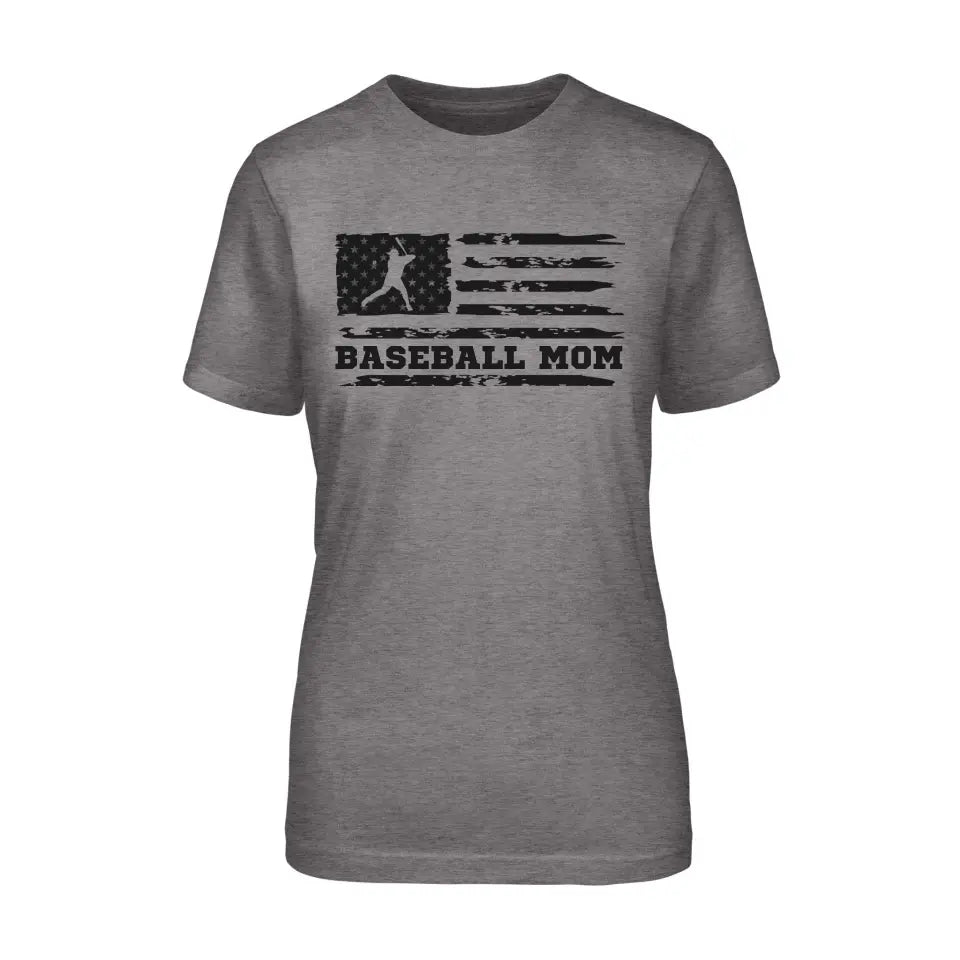 baseball mom horizontal flag on a unisex t-shirt with a black graphic