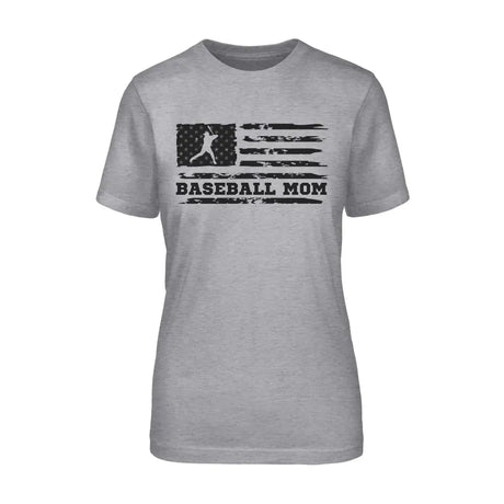 baseball mom horizontal flag on a unisex t-shirt with a black graphic