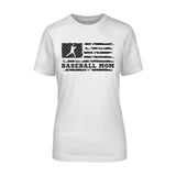 baseball mom horizontal flag on a unisex t-shirt with a black graphic