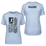 baseball mom vertical flag with baseball player name on a unisex t-shirt with a black graphic