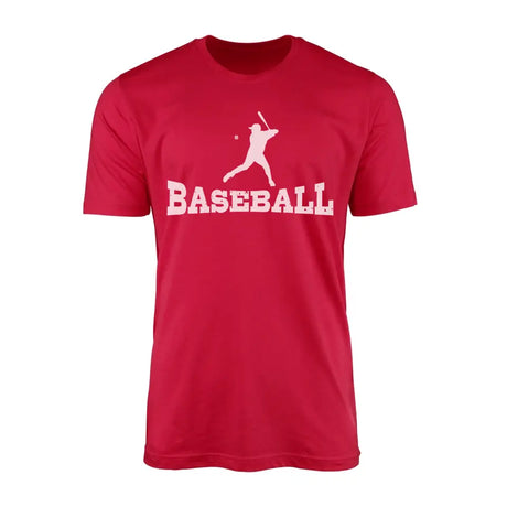 basic baseball with baseball player icon on a mens t-shirt with a white graphic