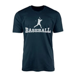 basic baseball with baseball player icon on a mens t-shirt with a white graphic