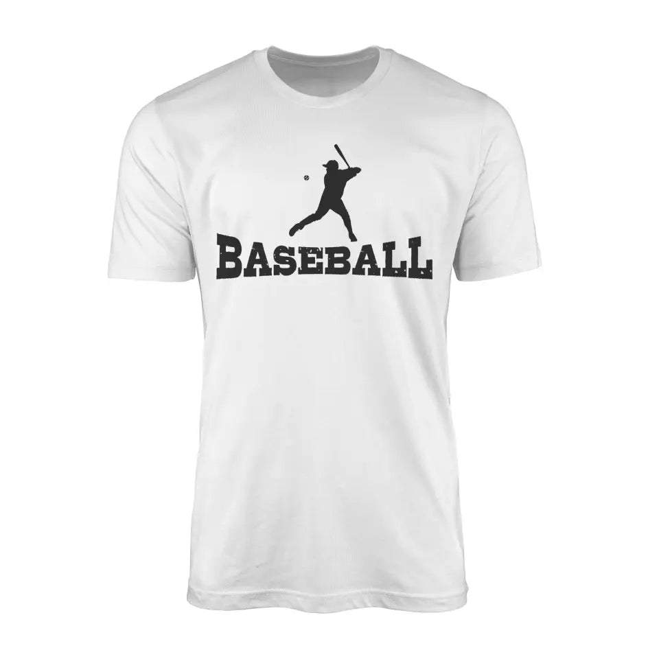 basic baseball with baseball player icon on a mens t-shirt with a black graphic