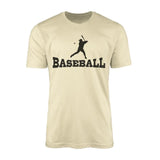 basic baseball with baseball player icon on a mens t-shirt with a black graphic