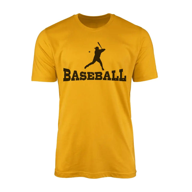 basic baseball with baseball player icon on a mens t-shirt with a black graphic